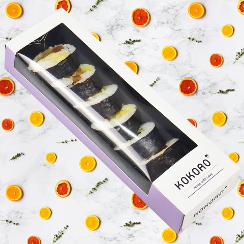 Long sushi takeaway box with a clear top window