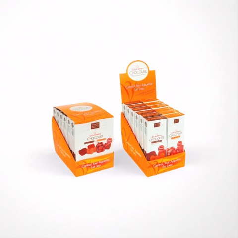 Orange cardboard PDQ counter display shown empty and loaded