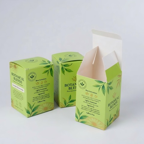 Green botanical printed tea folding cartons