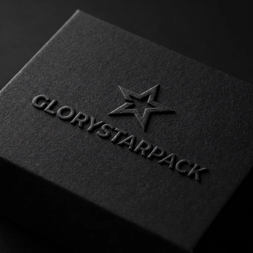 Black debossed logo on premium paper stock