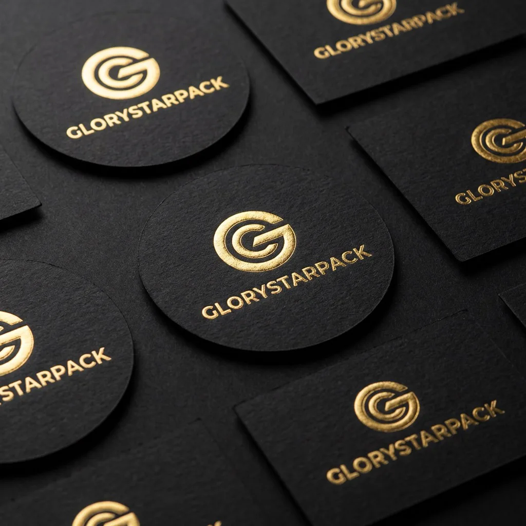 Black premium labels with raised embossed detail