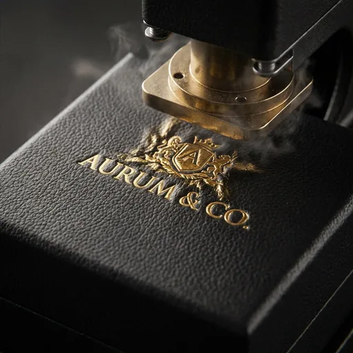 Close-up of a logo being embossed into black packaging