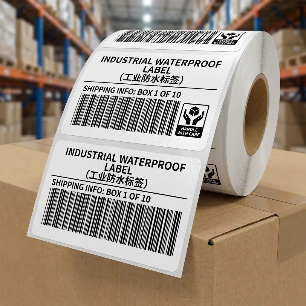 Roll of durable barcode labels shown for an exposed identification application