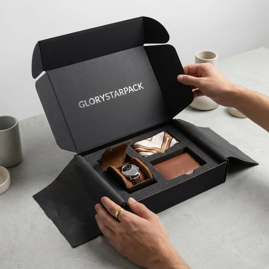 Branded corrugated ecommerce mailer opened by hand