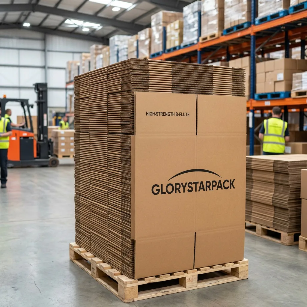 Master cartons stacked in a warehouse as an outer shipping reference