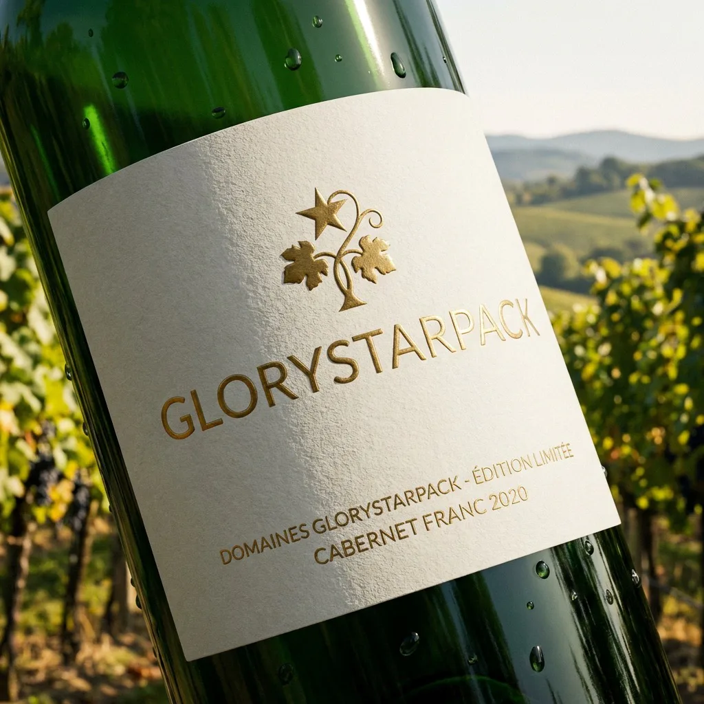 Premium custom wine label on a bottle in a vineyard